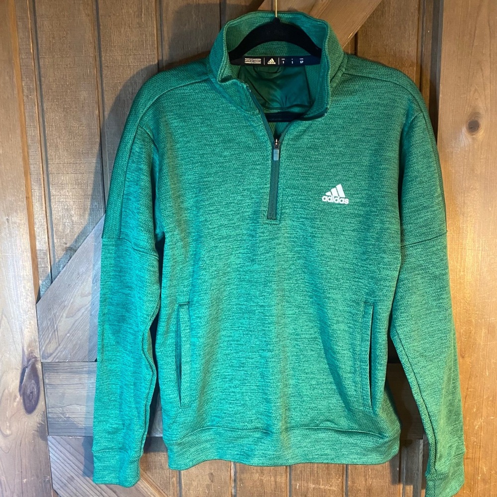 Adidas Climalite Green Heathered Quarter Zip Pullover Sweatshirt Men's Small